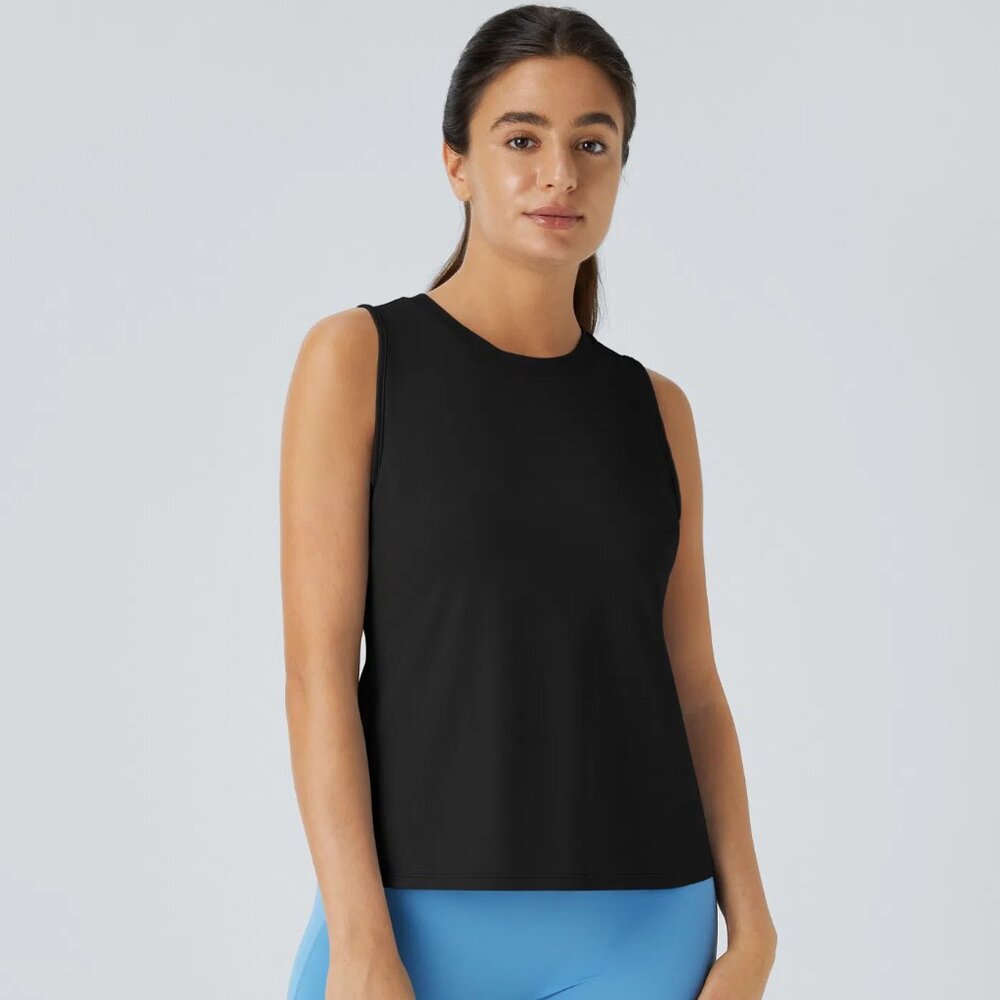 Halara Cut Out Crossover Hem Sleeveless Yoga Tank Top in Black‎ Large NWT